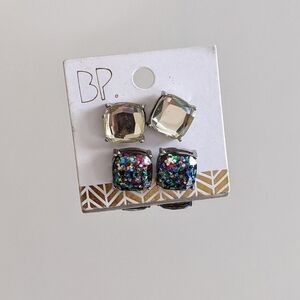 Chunky Stud Pierced Small Square Earrings by BP